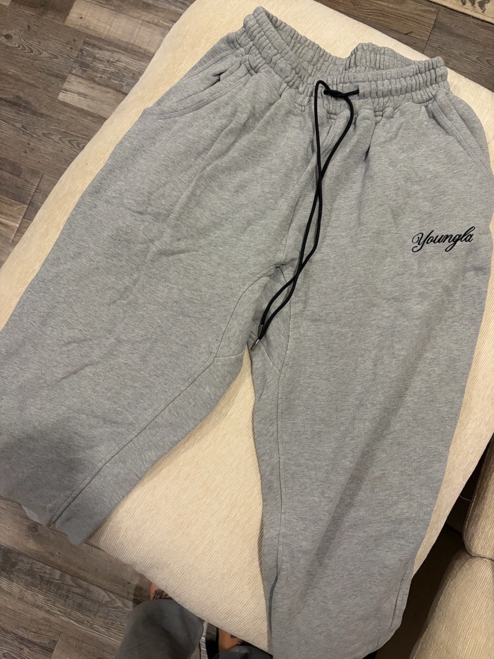YoungLA Light Gray Logo Joggers with Black Drawstring